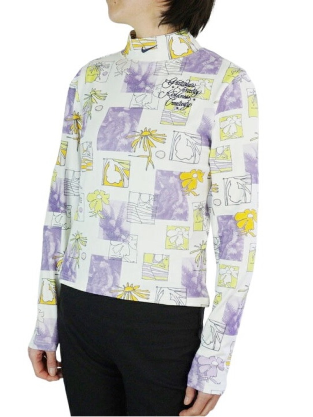 NIKE women’s Sportswear Essential Pastel Floral Long Sleeve Mock Neck Crop Top